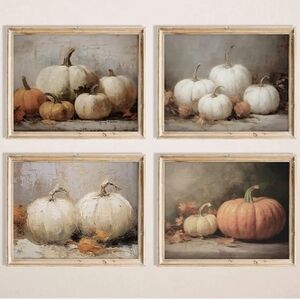 Set of Four Pumpkin Art Canvas Prints 11 x 14